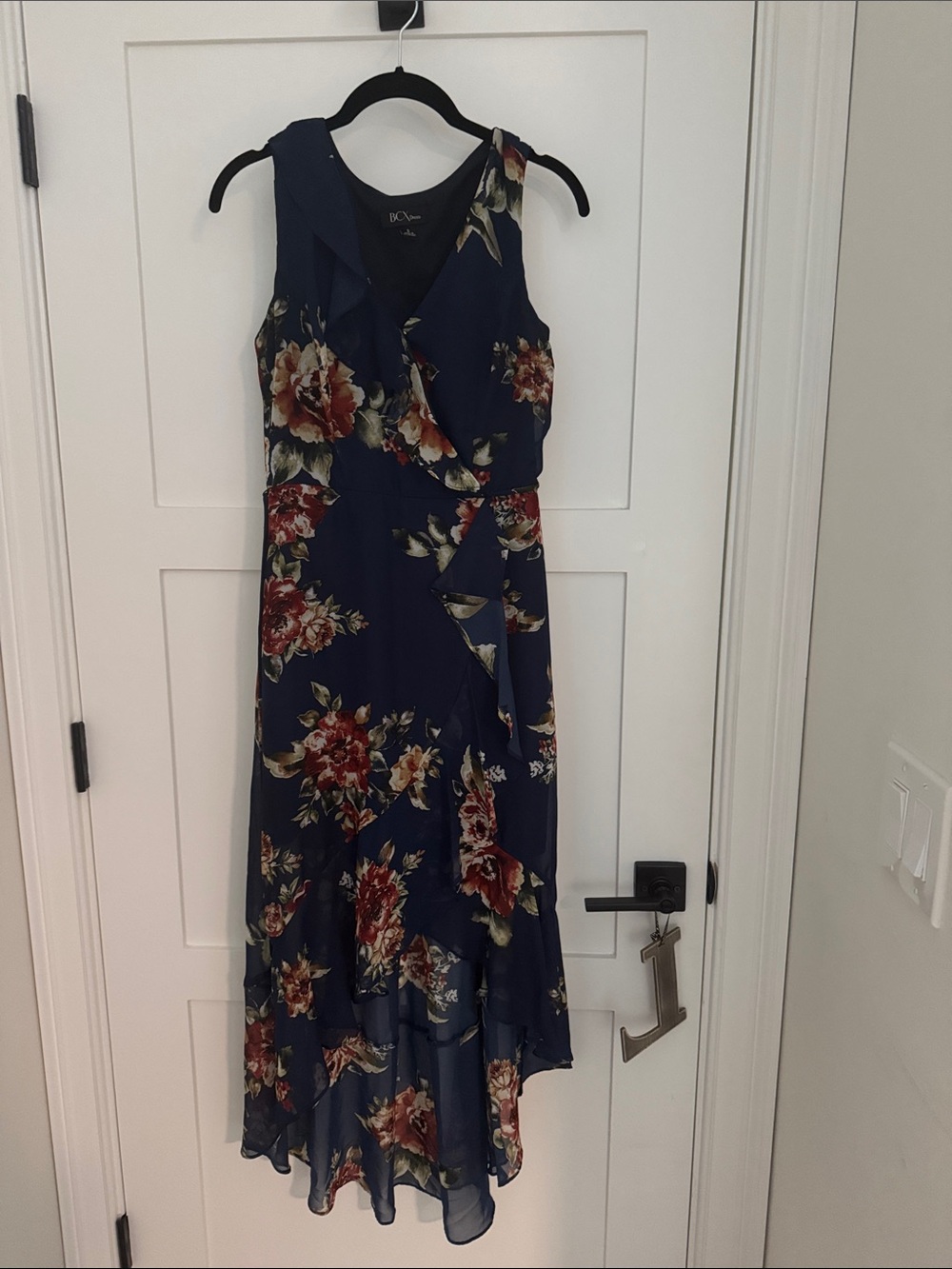 BCX Navy Floral High-Low Ruffle Dress